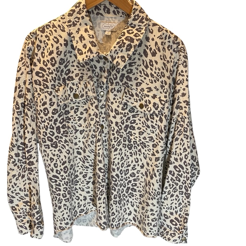 Mud Pie Animal Leopard Cheetah Print Shaket Shirt Jacket 100% Cotton Size L
